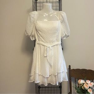 Charming White Polka Dot Mini Dress Sz M